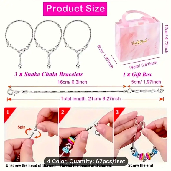 67 Piece Jewelry Making Kit, Bracelet, Pink, NIB💓 - Picture 2 of 3